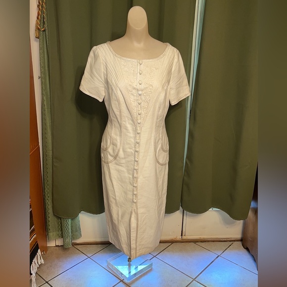 Vintage  Linen Button Front Dress Vintage Wedding Boho Bride - Picture 2 of 12